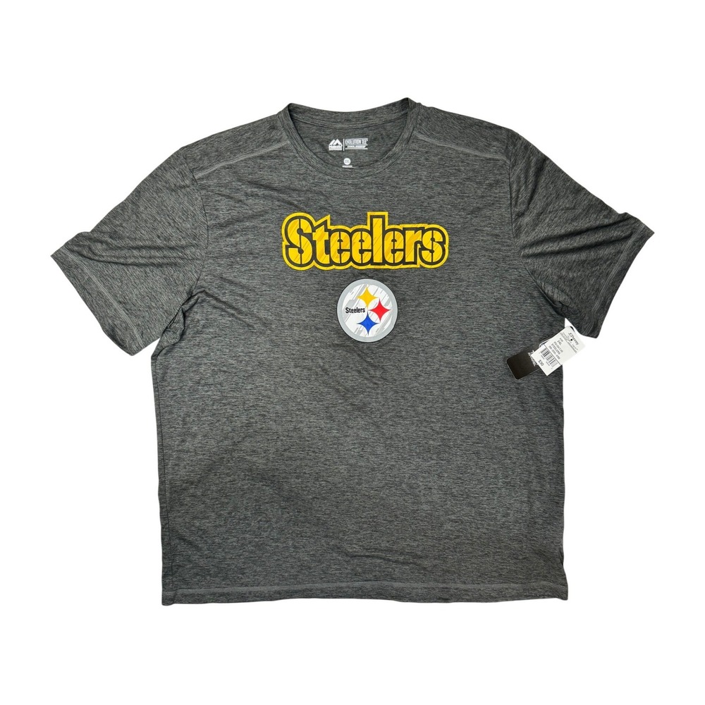 Majestic Pittsburgh Steelers Mens 2XL Gray Evolution Tee Cool Base Shirt NWT